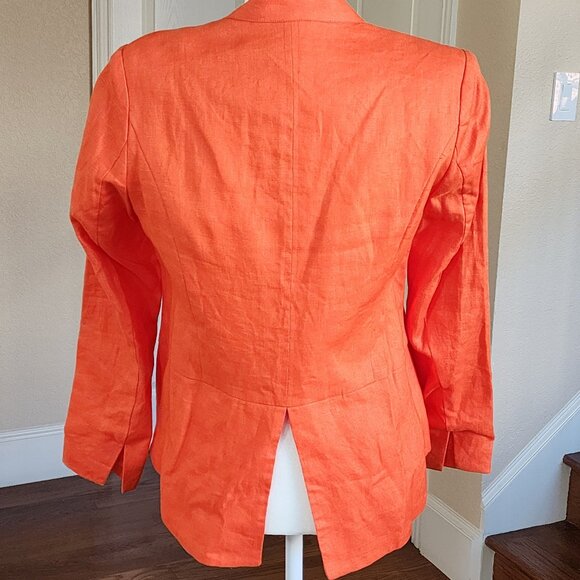 Neiman Marcus Blazer Bright Orange 100% Linen Open Front Women's Size Small - Picture 5 of 10